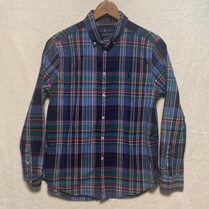 Ralph Lauren Kids Plaid Button Down Shirt Natural Stretch Long Sleeve Lg 14-16